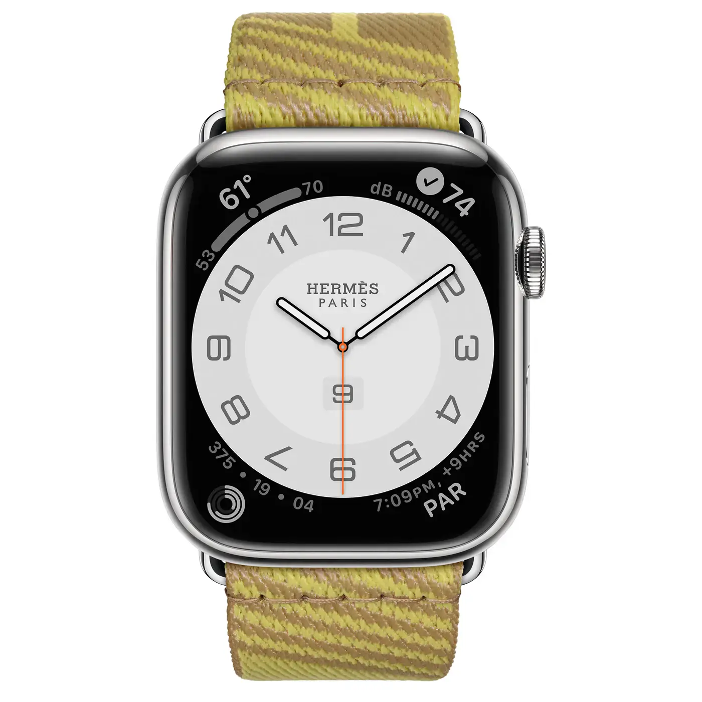 Apple Watch Hermès Series 7 GPS + Cellular 41mm Silver Stainless Steel Case (MKLK3) with Kraft/Lime Jumping Single Tour (MKGK3)