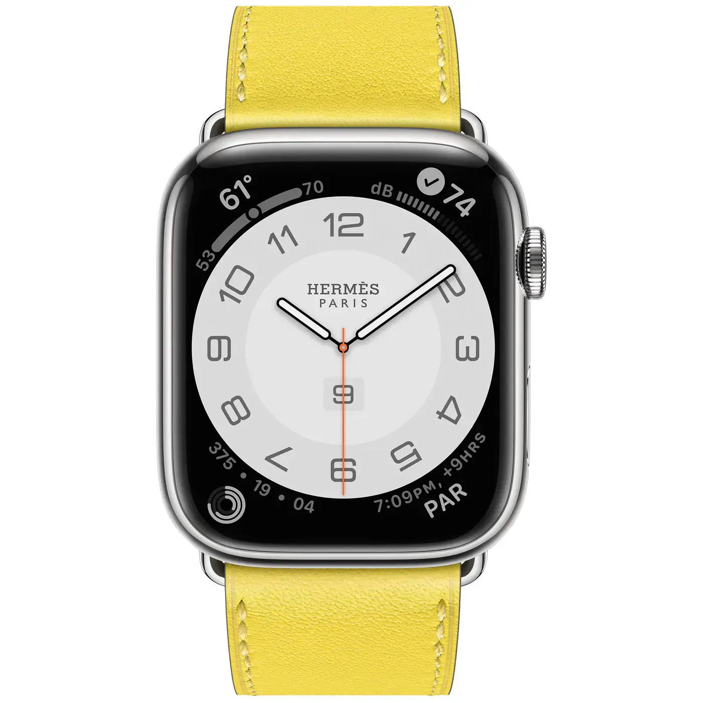Apple Watch Hermès Series 7 GPS + Cellular 45mm Silver Stainless Steel Case (MKMG3) with Lime Swift Leather Single Tour (MKG93)