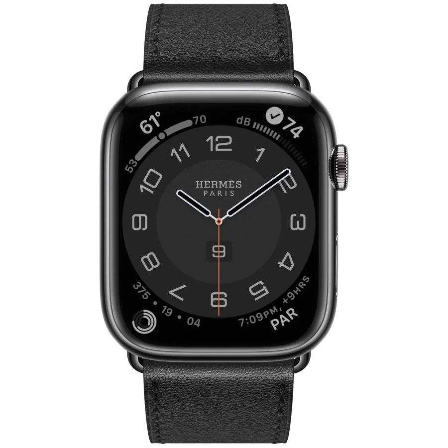 Apple Watch Hermès Series 7 GPS + Cellular 45mm Space Black Stainless Steel Case with Noir Black Single Tour (MKJN3)