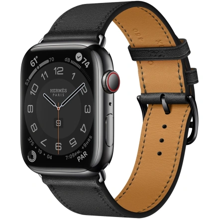 Apple Watch Hermès Series 7 GPS + Cellular 45mm Space Black Stainless Steel Case with Noir Black Single Tour (MKJN3)