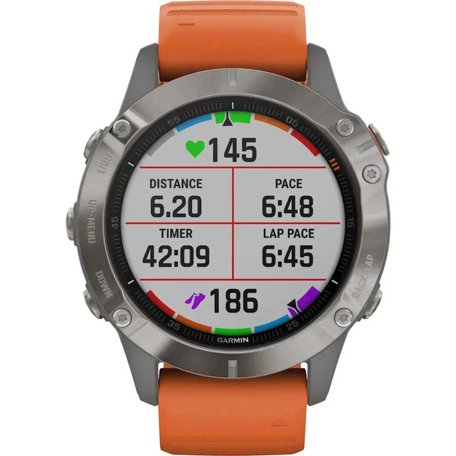 Смарт-годинник Garmin Fenix 6 Sapphire Titanium with Ember Orange Band (010-02158-13)