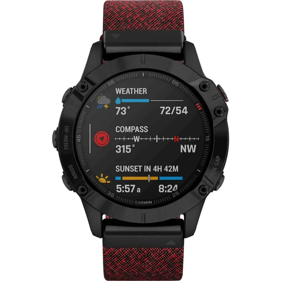 Смарт-годинник Garmin Fenix 6 Sapphire Black DLC with Heathered Red Nylon Band (010-02158-16)
