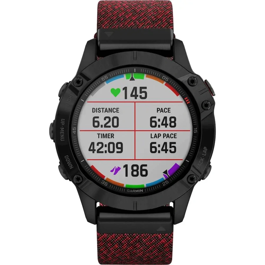 Смарт-годинник Garmin Fenix 6 Sapphire Black DLC with Heathered Red Nylon Band (010-02158-16)