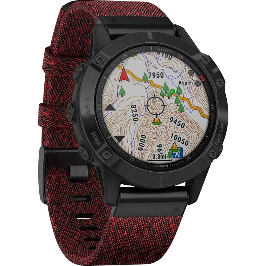 Смарт-годинник Garmin Fenix 6 Sapphire Black DLC with Heathered Red Nylon Band (010-02158-16)