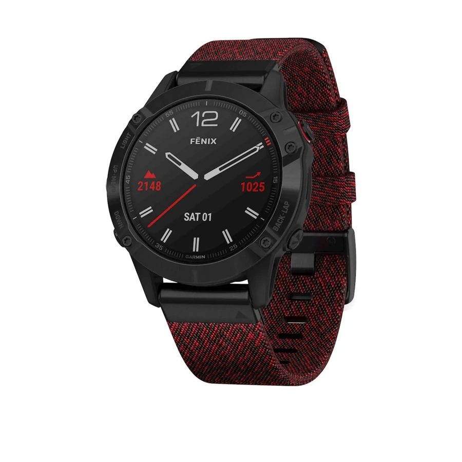 Смарт-годинник Garmin Fenix 6 Sapphire Black DLC with Heathered Red Nylon Band (010-02158-16)