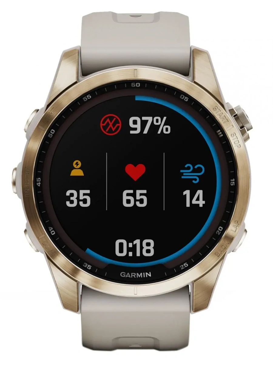 Смарт-годинник Garmin Fenix 7S Sapphire Solar C. Gold Titanium w. Light Sand Band (010-02539-20/21)