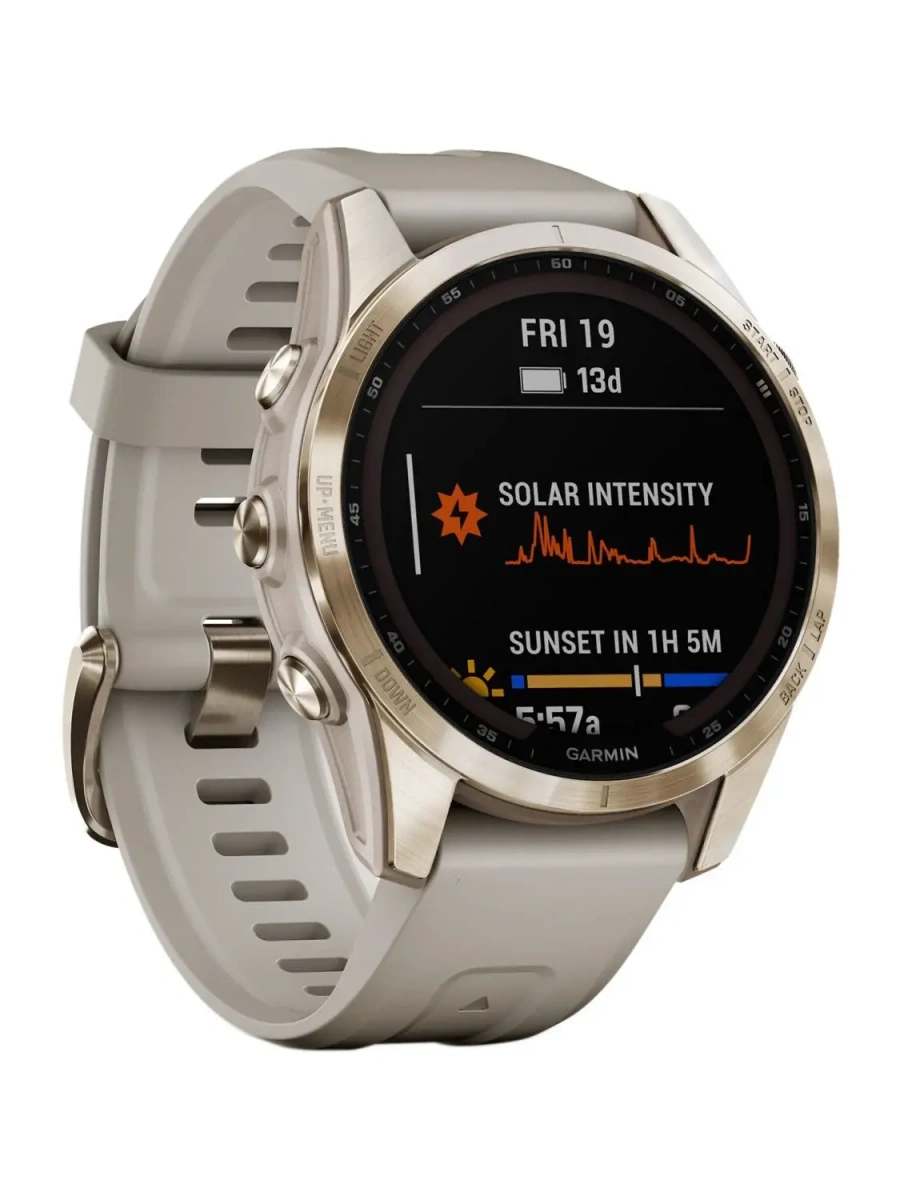 Смарт-годинник Garmin Fenix 7S Sapphire Solar C. Gold Titanium w. Light Sand Band (010-02539-20/21)