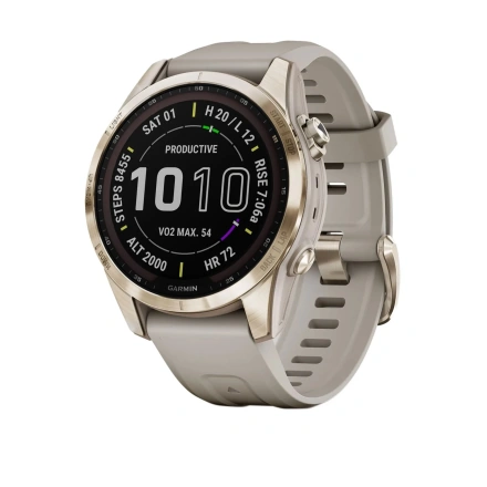 Смарт-годинник Garmin Fenix 7S Sapphire Solar C. Gold Titanium w. Light Sand Band (010-02539-20/21)