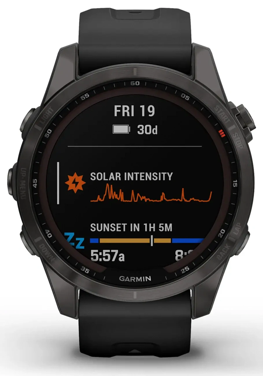 Смарт-годинник Garmin Fenix 7S Sapphire Solar Carbon Gray DLC Titanium with Black Band (010-02539-24/25)