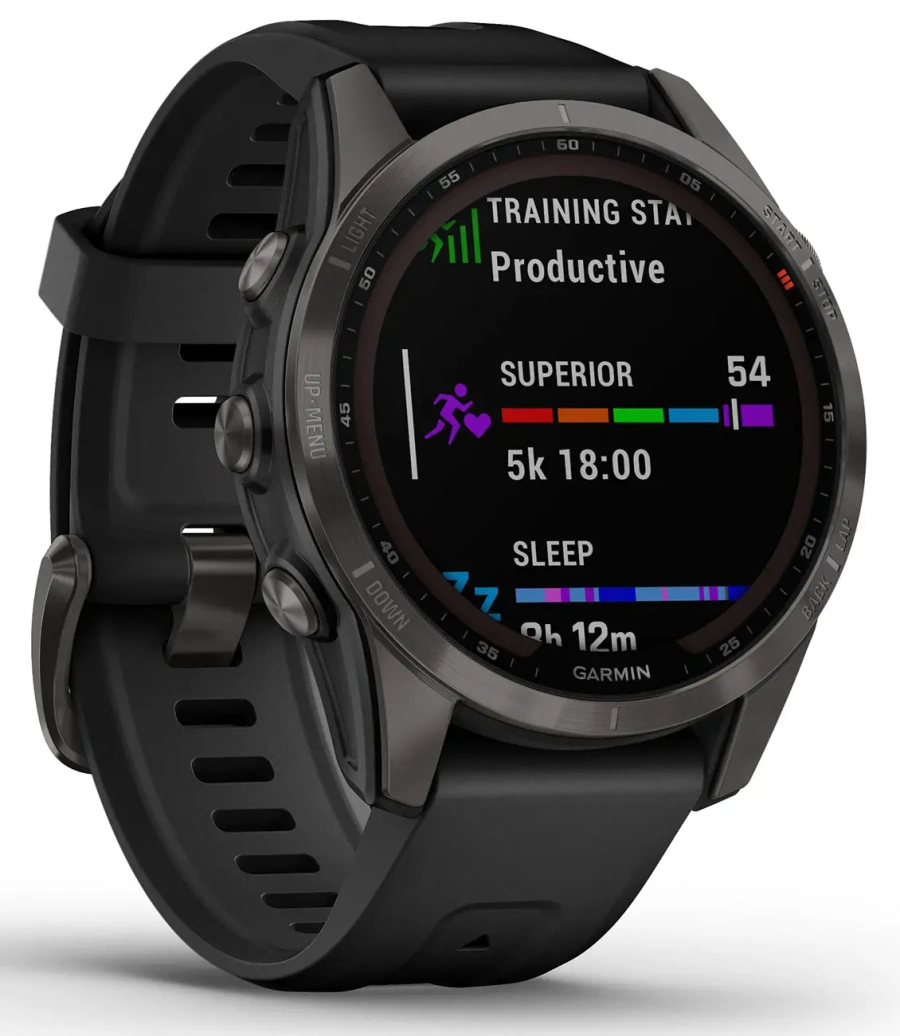 Смарт-годинник Garmin Fenix 7S Sapphire Solar Carbon Gray DLC Titanium with Black Band (010-02539-24/25)