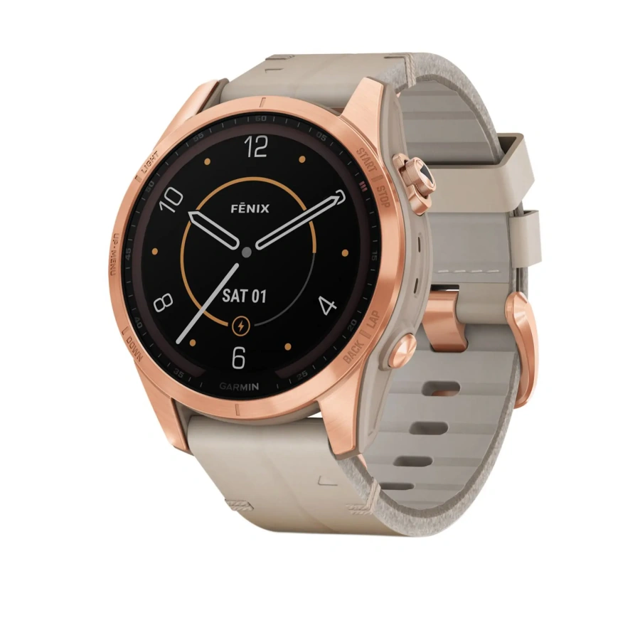 Смарт-годинник Garmin Fenix 7S Sapphire Solar Rose Gold Titanium with Limestone Leather Band (010-02539-35)