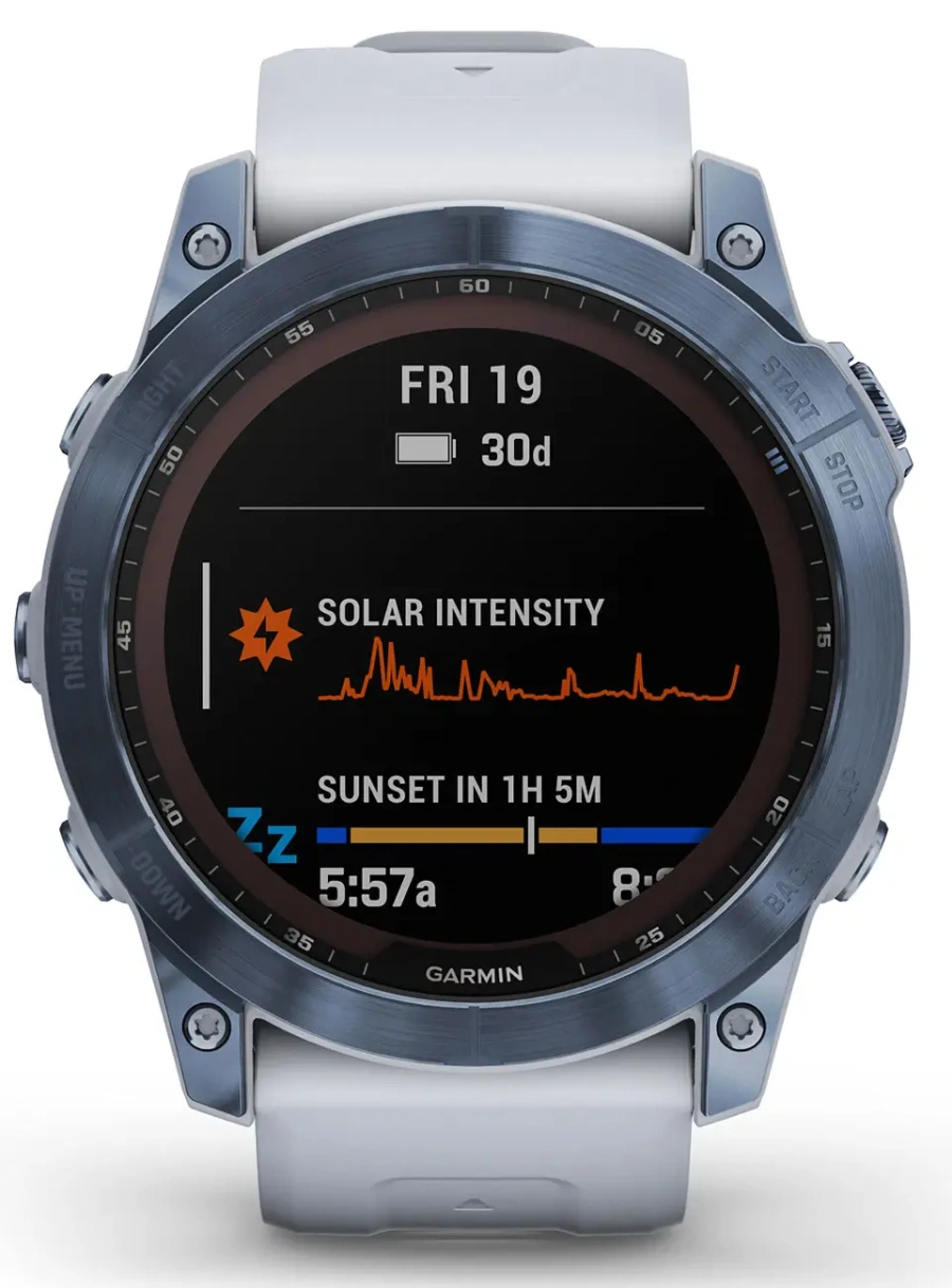 Смарт-годинник Garmin Fenix 7X Sapphire Solar Mineral Blue DLC Titanium with Whitestone Band (010-02541-14/15)