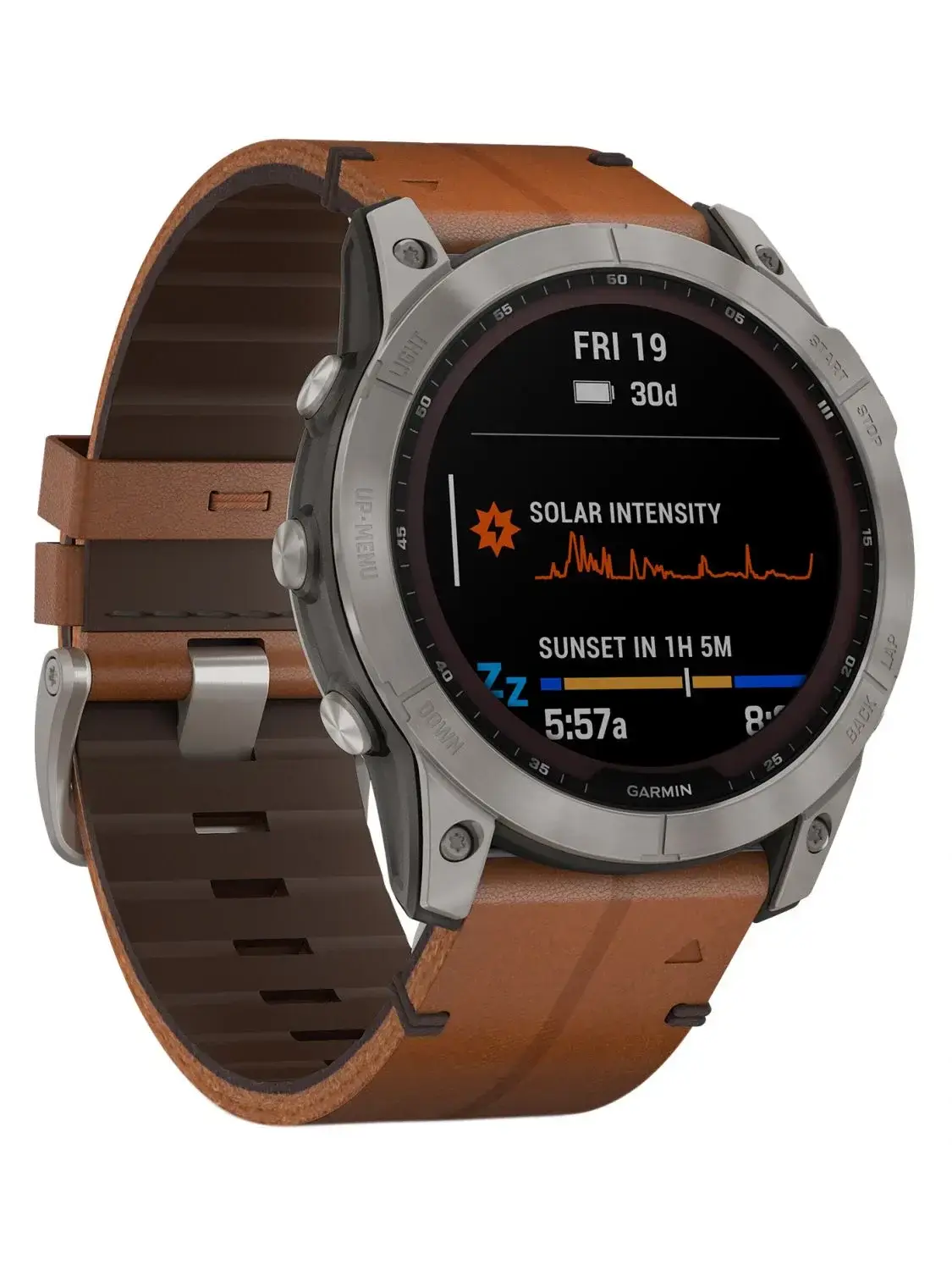 Смарт-годинник Garmin Fenix 7X Sapphire Solar Titanium w. Chestnut Leather Band (010-02541-19)