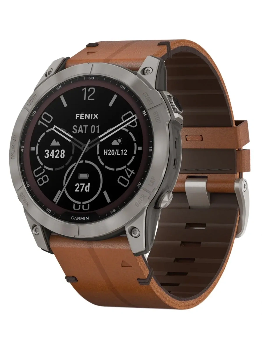 Смарт-годинник Garmin Fenix 7X Sapphire Solar Titanium w. Chestnut Leather Band (010-02541-19)