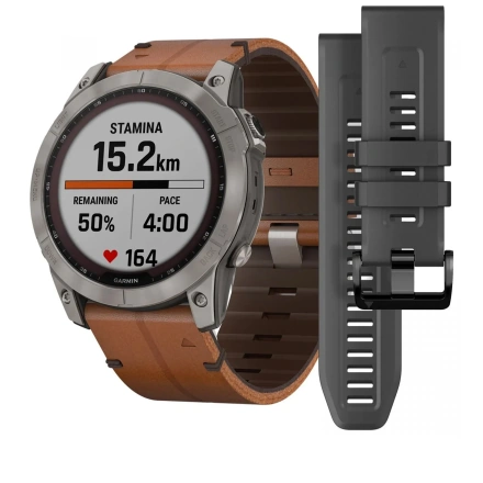 Смарт-часы Garmin Fenix 7X Sapphire Solar Titanium w. Chestnut Leather Band (010-02541-19)