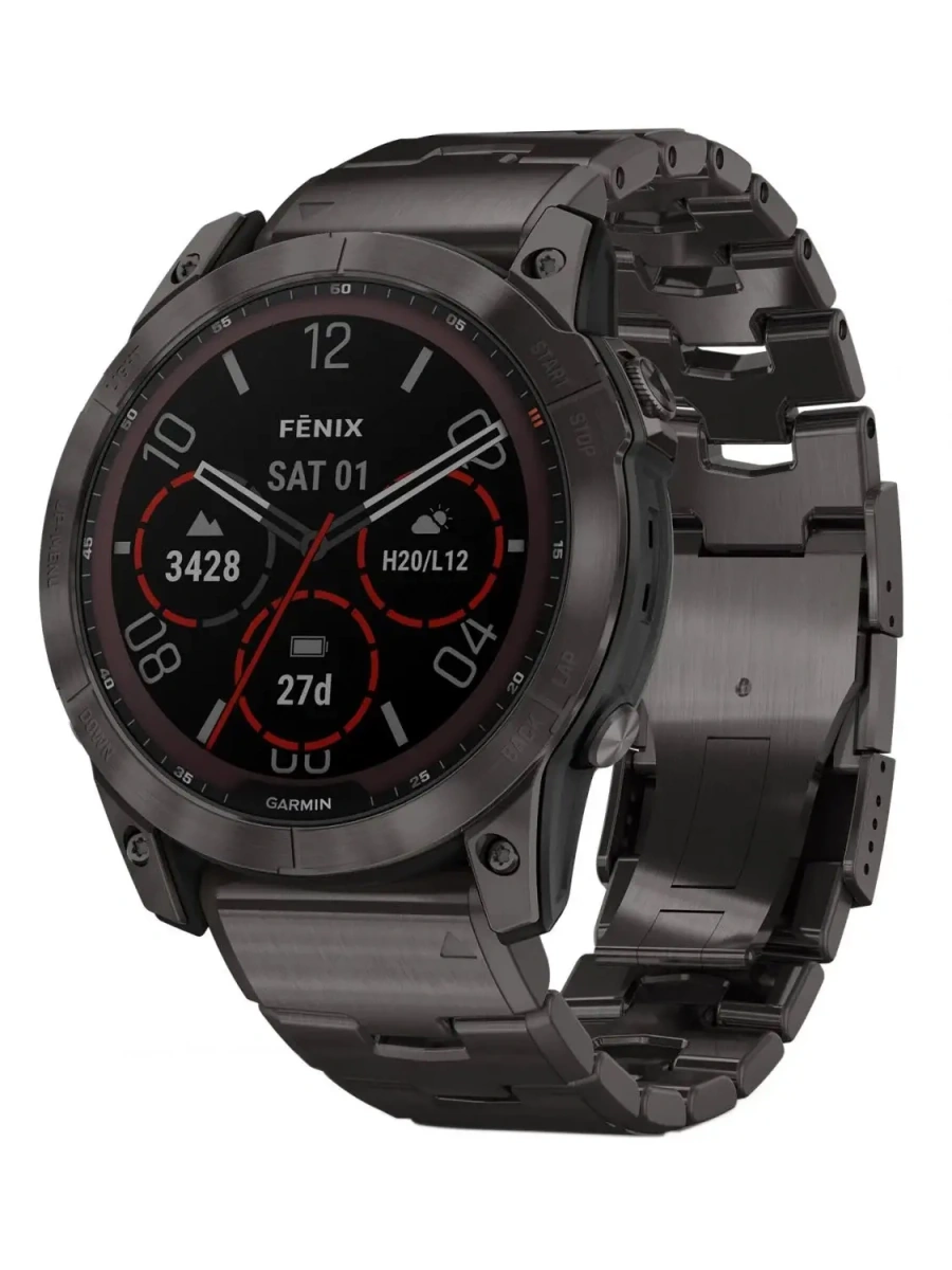 Смарт-годинник Garmin Fenix 7X Sapphire Solar Carbon Grey DLC Titanium with Carbon Grey DLC Vented Titanium Band (010-02541-27)