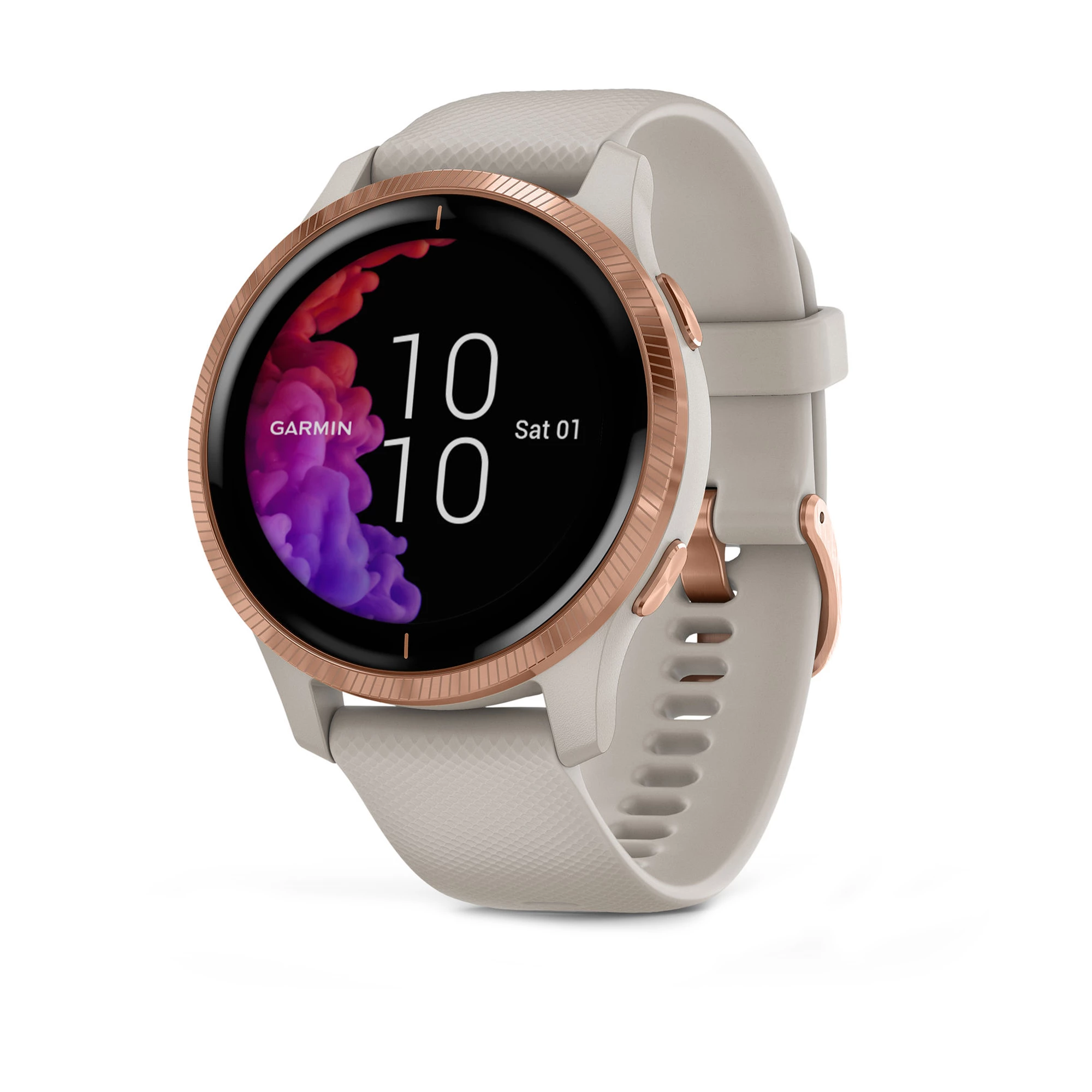 Смарт-годинник Garmin Venu Rose Gold Stainless Steel Bezel with Light Sand Case and Silicone Band (010-02173-23)
