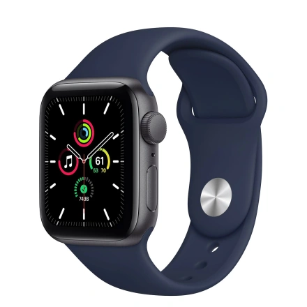 Apple Watch SE GPS 40mm Space Gray Aluminum Case (MYE02) with Deep Navy Sport Band (MYAU2)