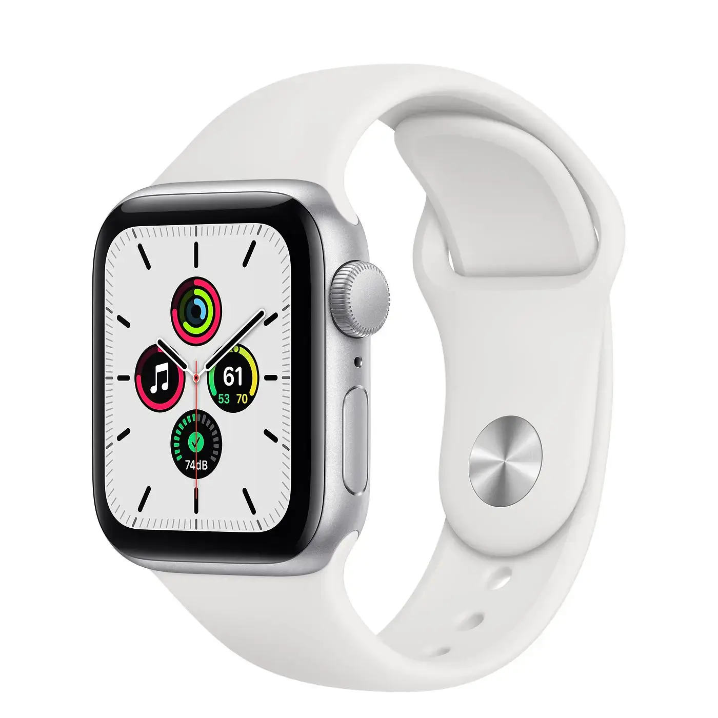 Apple Watch SE GPS 40mm Silver Aluminum Case with White Sport Band (MYDM2)