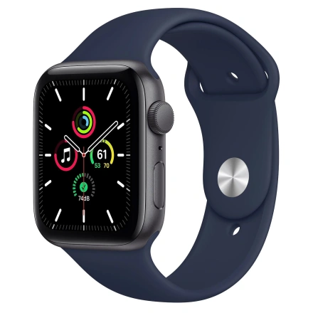 Apple Watch SE GPS 44mm Space Gray Aluminum Case (MYE32) with Deep Navy Sport Band (MYAX2)