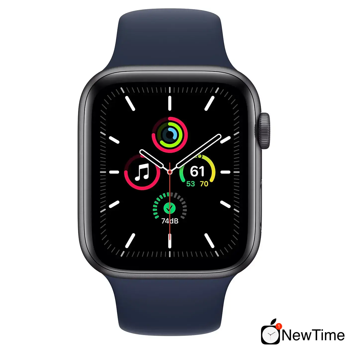 Apple Watch SE GPS + Cellular 44mm Space Gray Aluminum Case with Deep Navy Sport Band (MYFA2, MYFE2)