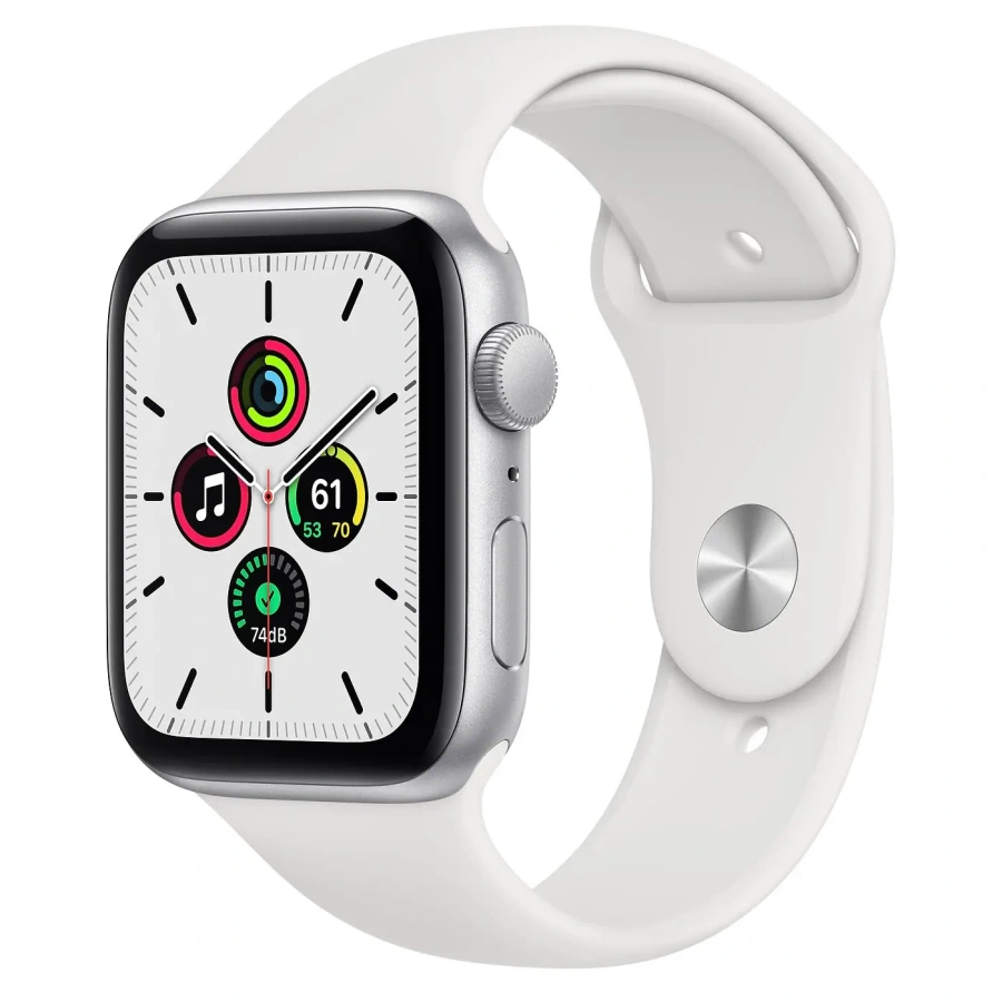 Apple Watch SE GPS 44mm Silver Aluminum Case with White Sport Band (MYDQ2)