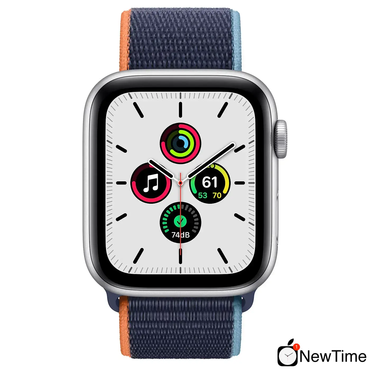 Apple Watch SE GPS + Cellular 44mm Silver Aluminum Case with Deep Navy Sport Loop (MYEN2, MYEW2)