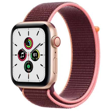 Apple Watch SE GPS + Cellular 44mm Gold Aluminum Case with Plum Sport Loop (MYEQ2, MYEY2)