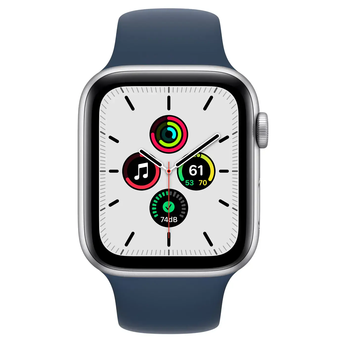 Apple Watch SE GPS + Cellular 44mm Silver Aluminum Case with Abyss Blue Sport Band (MKRJ3, MKRY3)