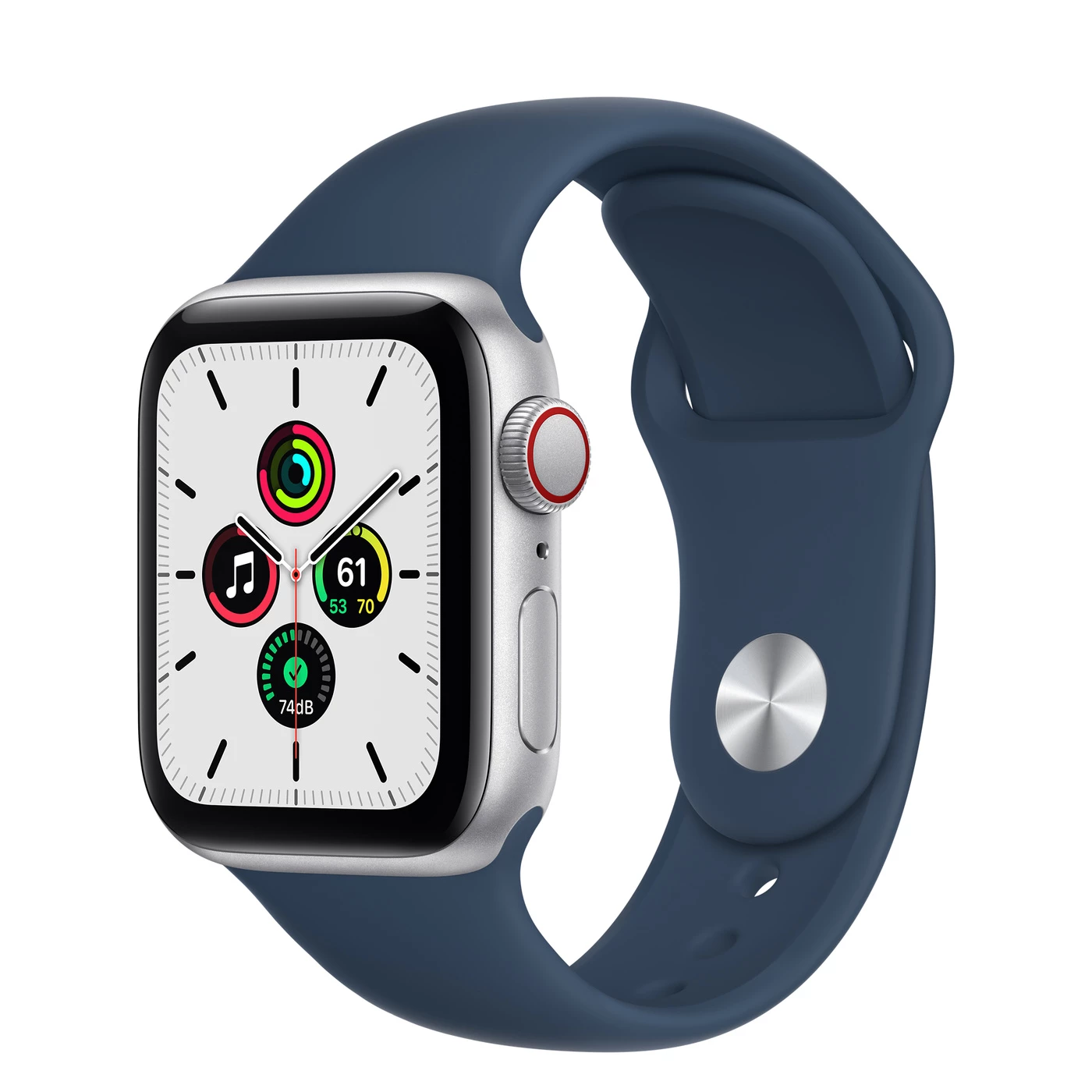 Apple Watch SE GPS + Cellular 40mm Silver Aluminum Case with Abyss Blue Sport Band  (MKQL3, MKQV3)