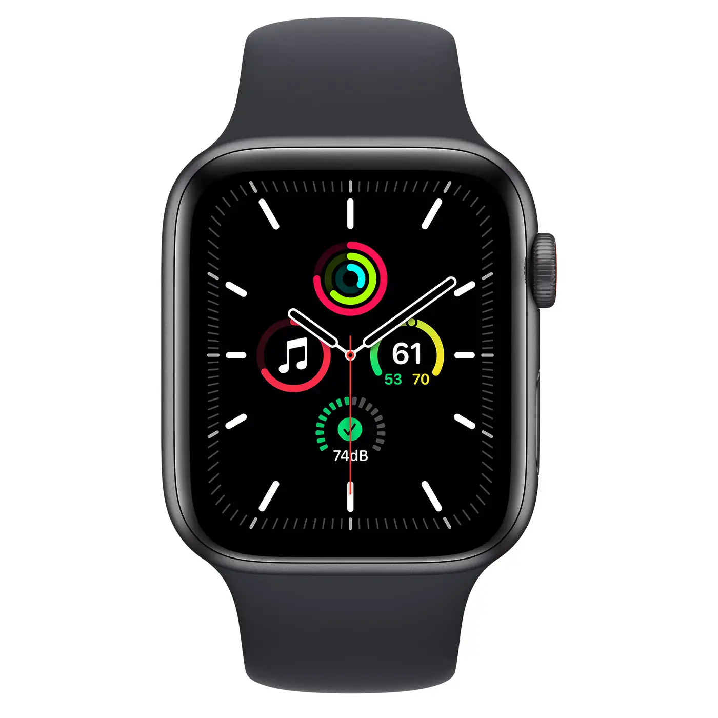 Apple Watch SE GPS + Cellular 44mm Space Gray Aluminum Case with Midnight Sport Band (MKRR3, MKT33)