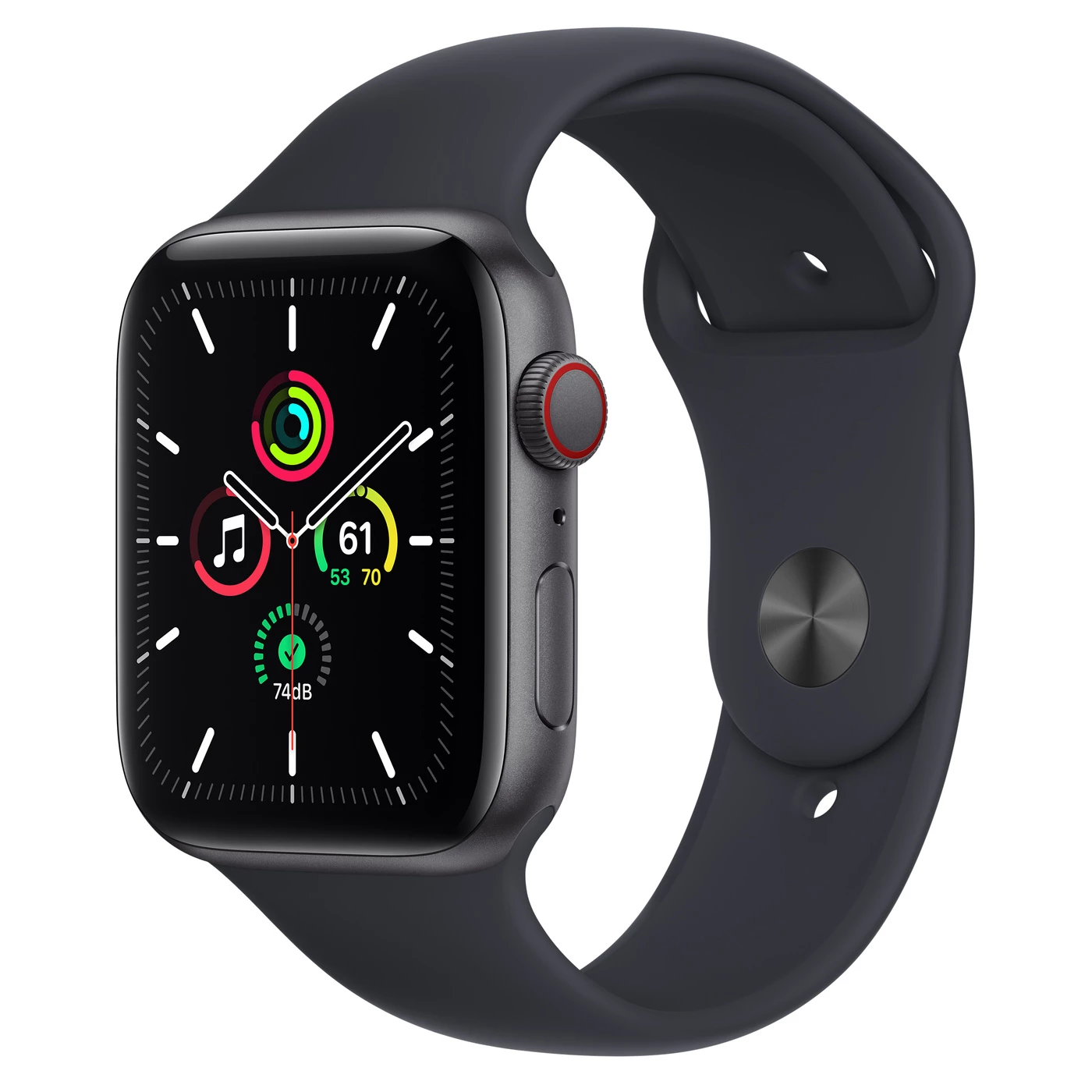 Apple Watch SE GPS + Cellular 44mm Space Gray Aluminum Case with Midnight Sport Band (MKRR3, MKT33)
