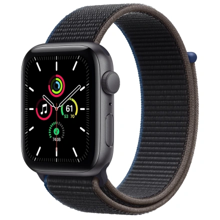 Apple Watch SE GPS 44mm Space Gray Aluminum Case (MYE32) with Charcoal Sport Loop (MYAA2)