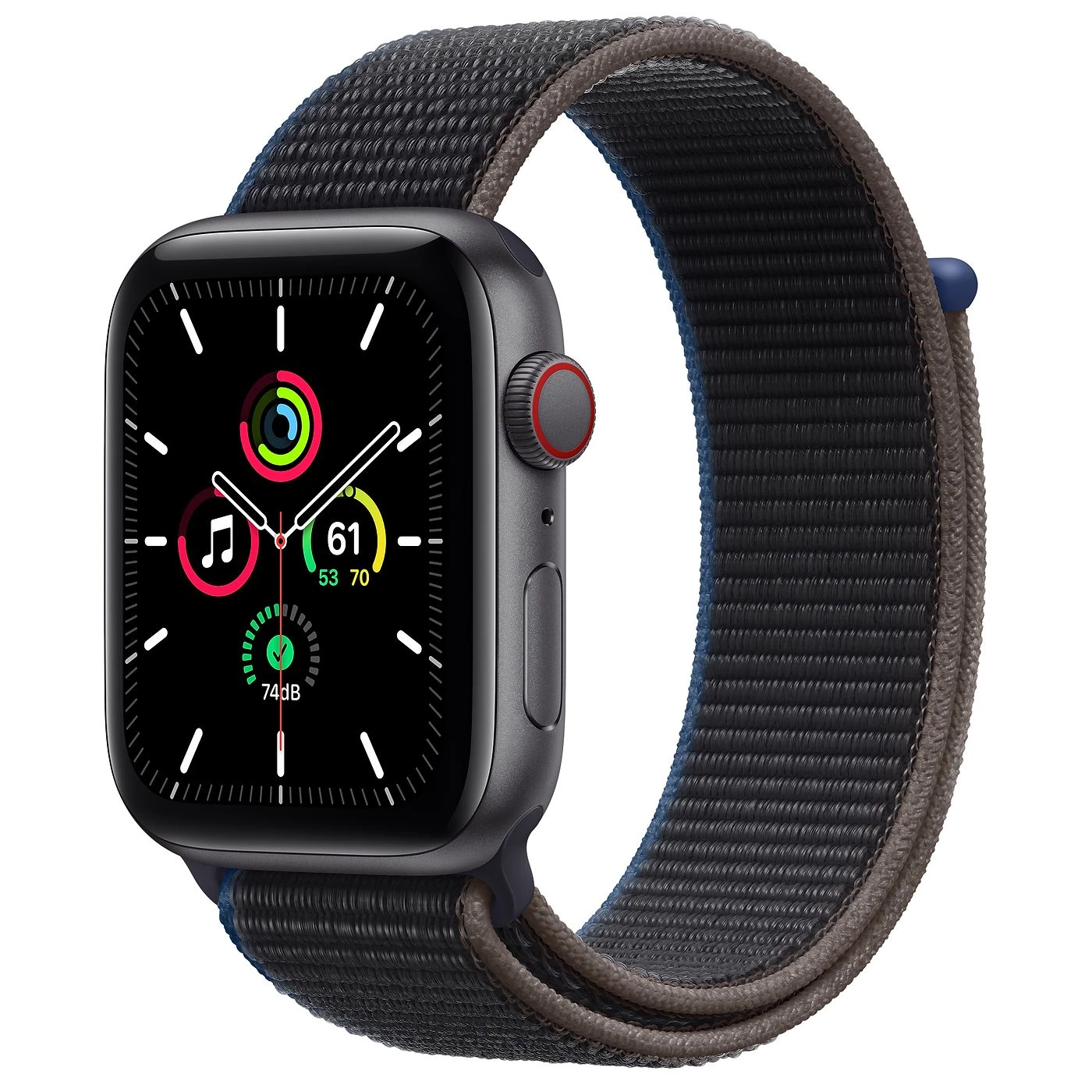 Apple Watch SE GPS + Cellular 44mm Space Gray Aluminum Case with Charcoal Sport Loop (MYEU2, MYF12)
