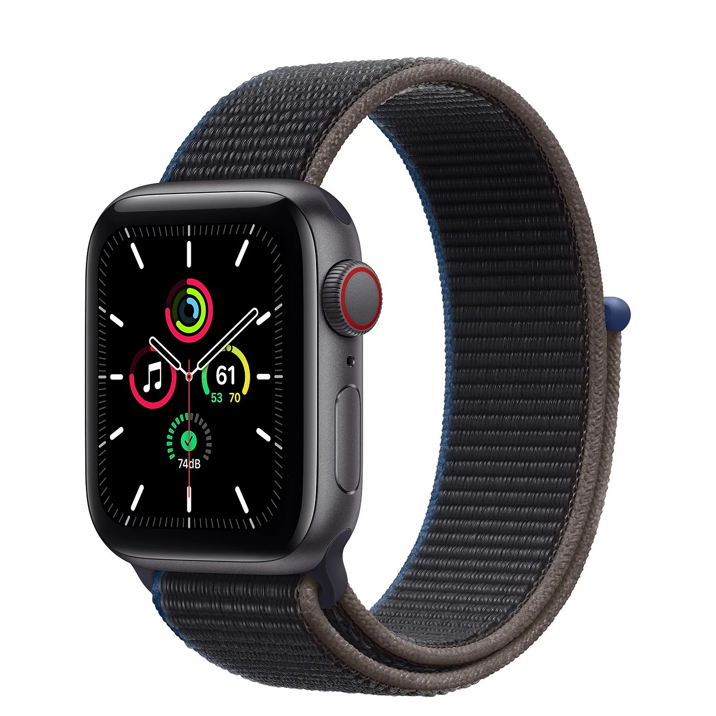 Apple Watch SE GPS + Cellular 40mm Space Gray Aluminum Case with Charcoal Sport Loop (MYEE2, MYEL2)