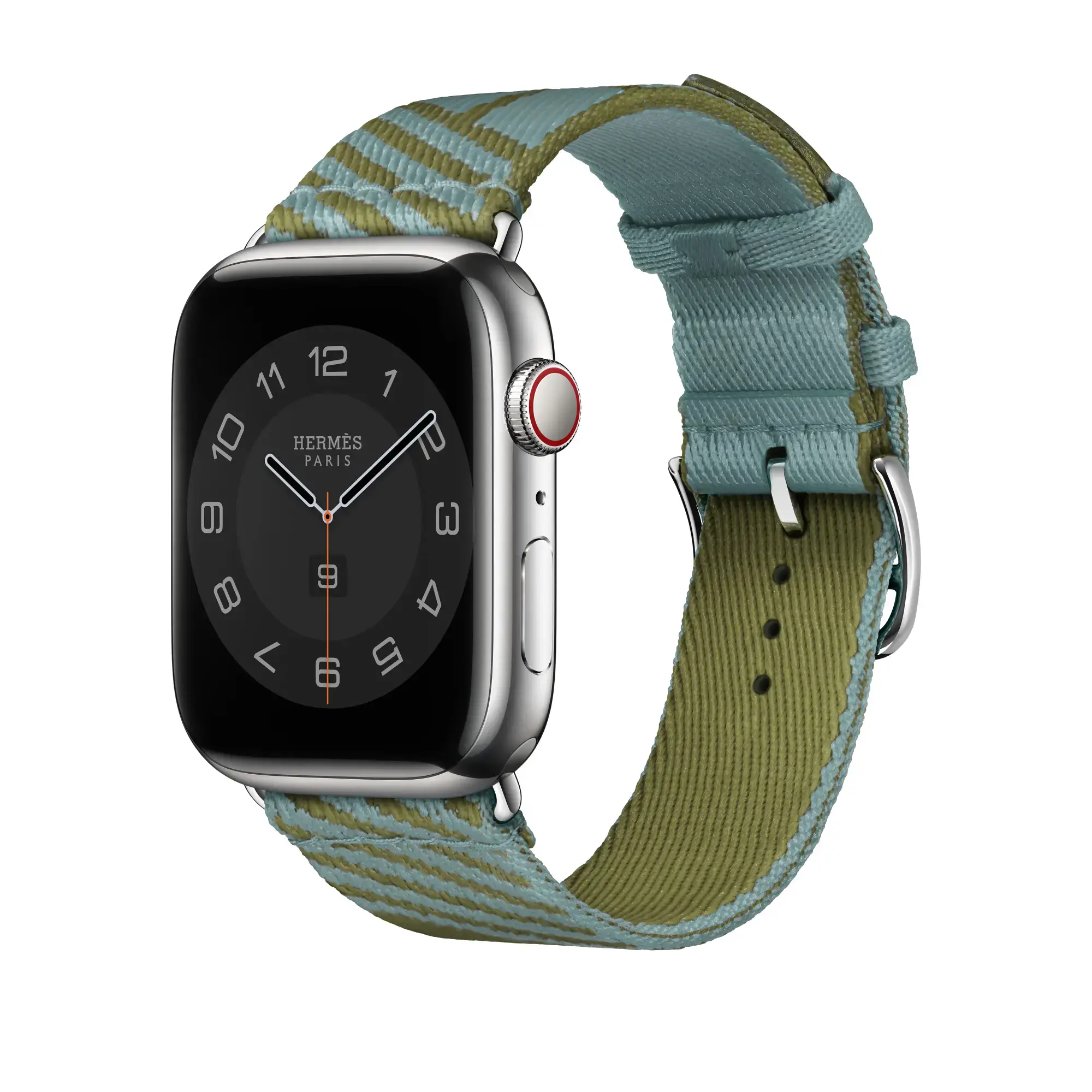 Ремінець Apple Watch Hermès 44/45/46/49mm (MN853) Bleu Lin/Vert Véronèse Jumping Single Tour