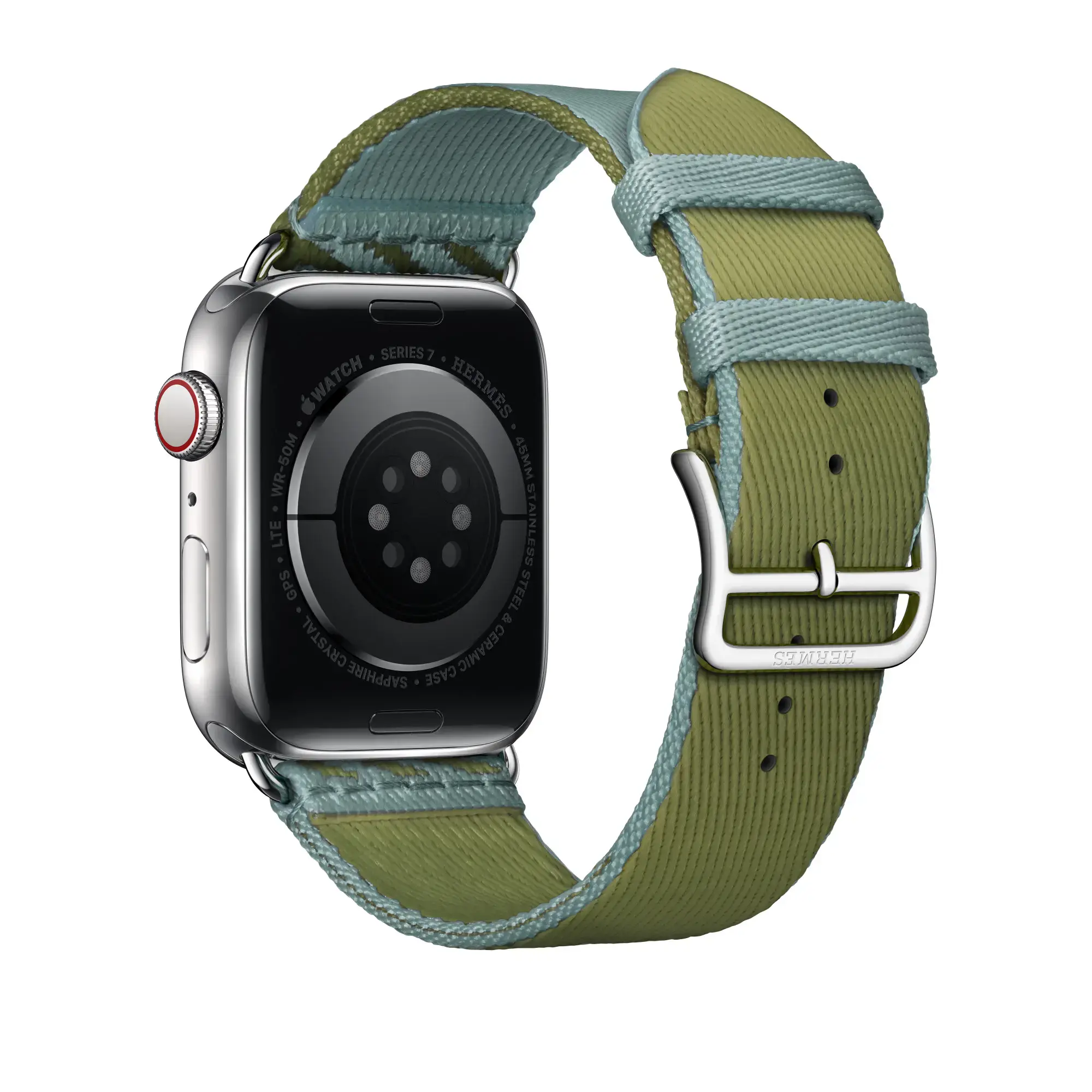 Ремінець Apple Watch Hermès 44/45/46/49mm (MN853) Bleu Lin/Vert Véronèse Jumping Single Tour