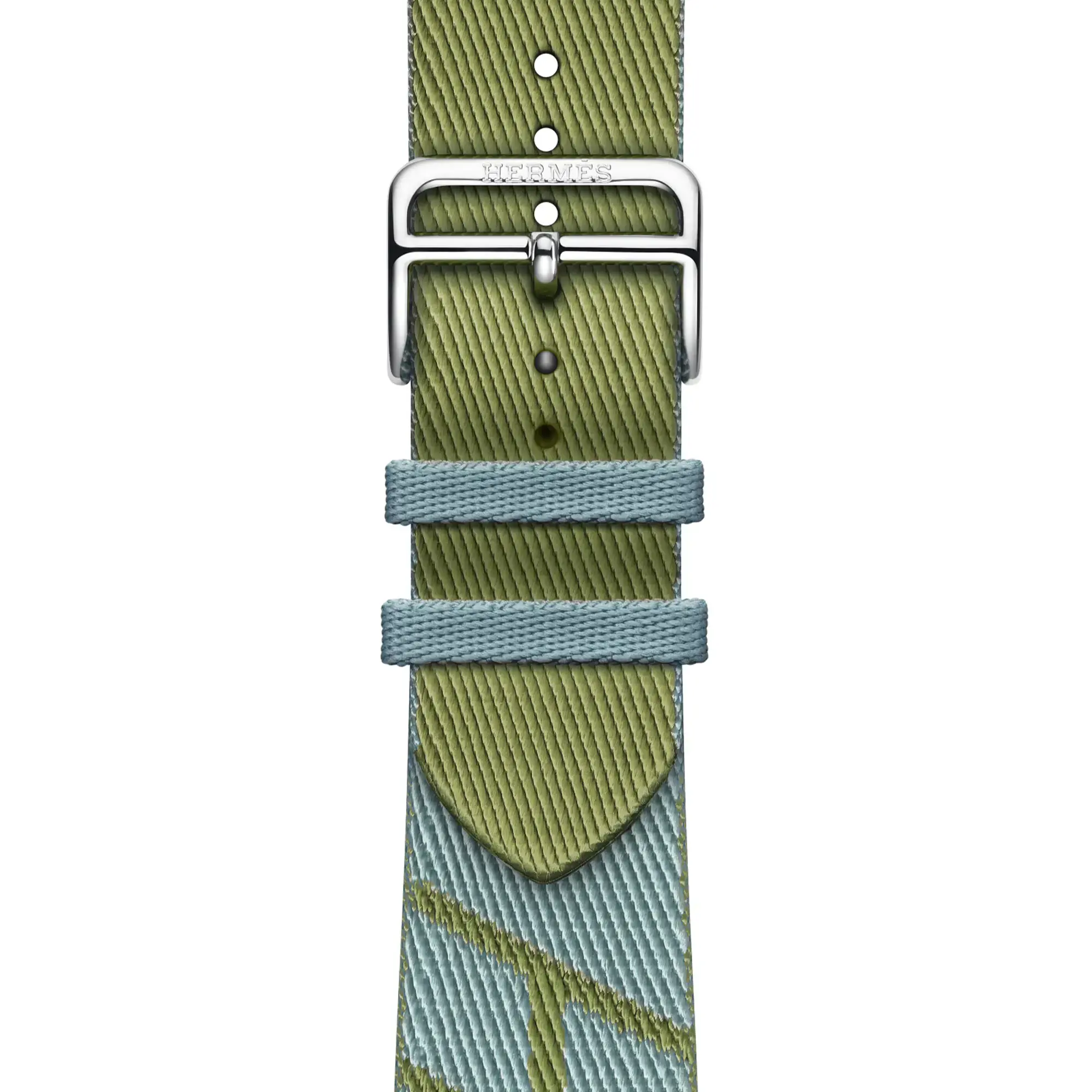 Ремінець Apple Watch Hermès 44/45/46/49mm (MN853) Bleu Lin/Vert Véronèse Jumping Single Tour