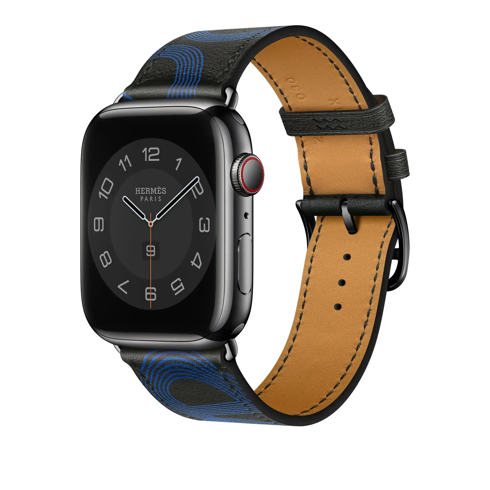 Ремінець Apple Watch Hermès 44/45/46/49mm (MKGA3) Noir/Bleu Électrique Circuit H Single Tour
