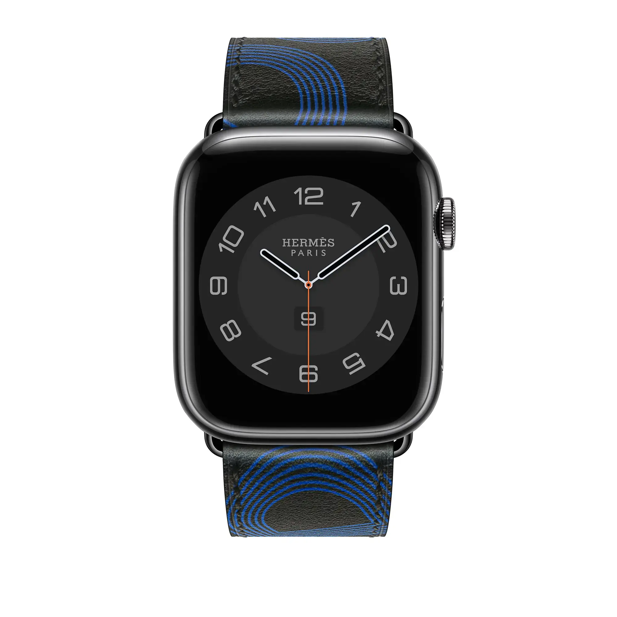 Ремінець Apple Watch Hermès 44/45/46/49mm (MKGA3) Noir/Bleu Électrique Circuit H Single Tour