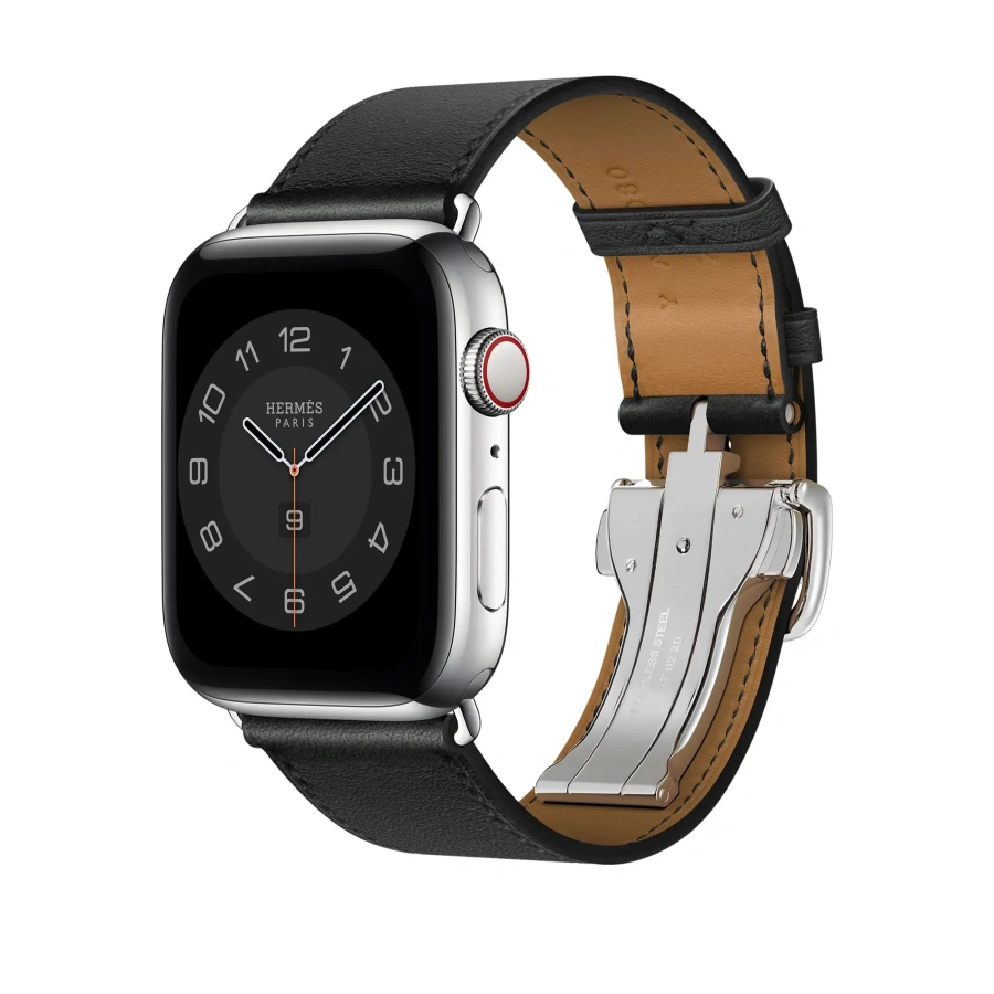 Ремешок Apple Watch Hermès 44/45/46/49mm (MHLU3) Noir Swift Leather Single Tour Deployment Buckle