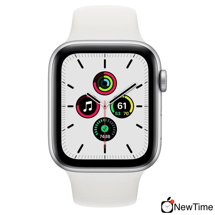 Apple Watch SE GPS 44mm Silver Aluminum Case with White Sport Band (MYDQ2)