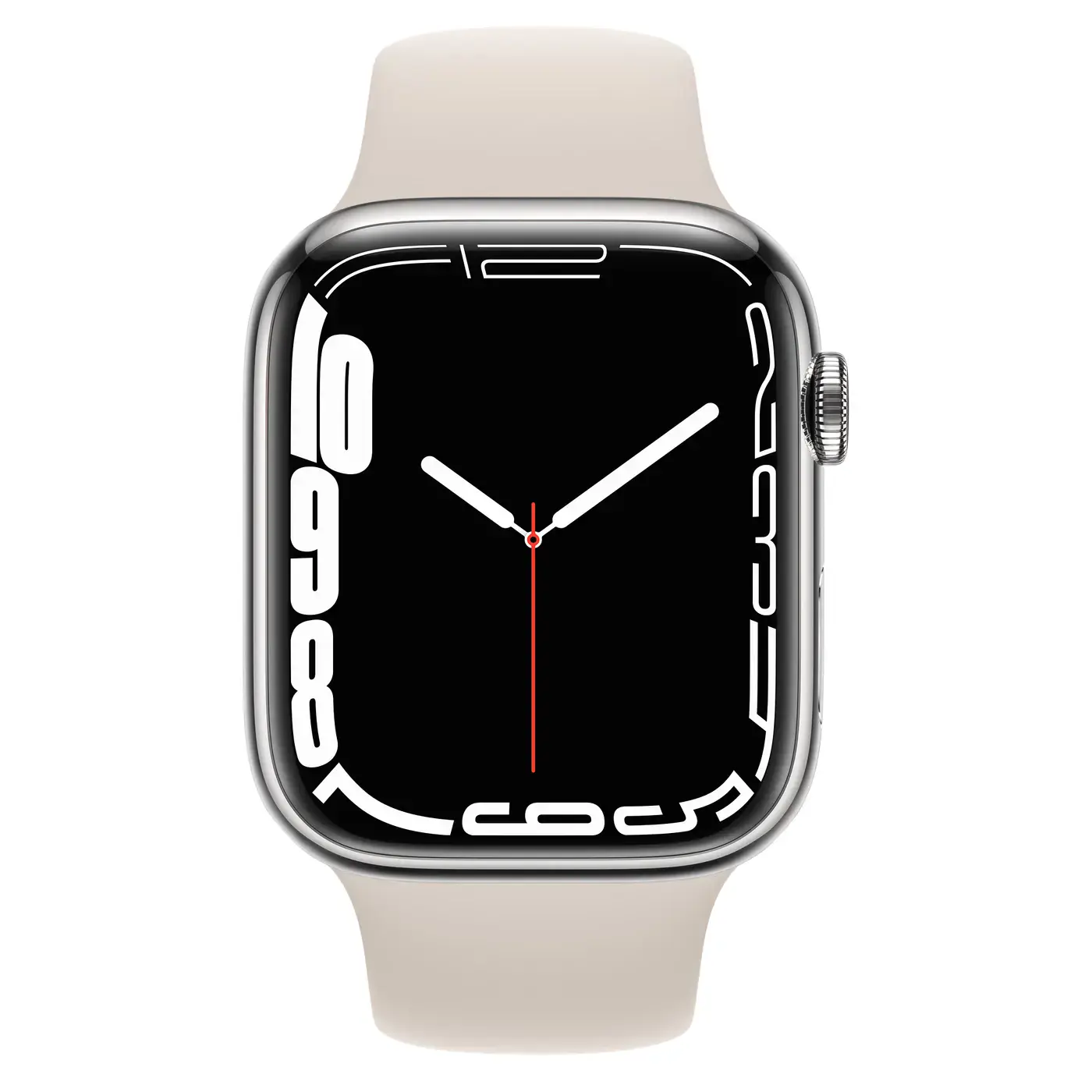 Apple Watch Series 7 GPS + Cellular 41mm Silver Stainless Steel Case with Starlight Sport Band (MKHE3, MKHW3)