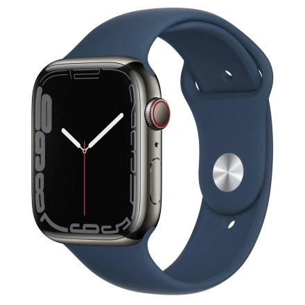 Apple Watch Series 7 GPS + Cellular 41mm Graphite Stainless Steel Case with Abyss Blue Sport Band (MKHJ3, MKJ13)