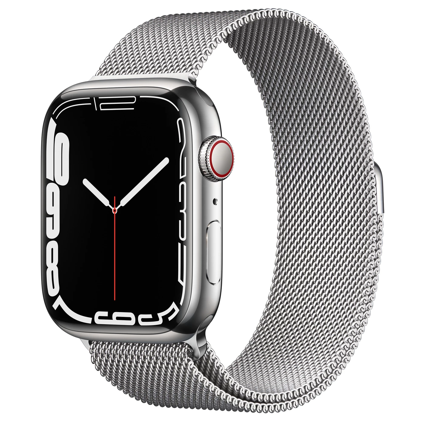 Apple Watch Series 7 GPS + Cellular 45mm Silver Stainless Steel Case with Silver Milanese Loop (MKJE3, MKJW3)
