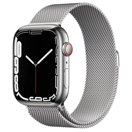 Apple Watch Series 7 GPS + Cellular 41mm Silver Stainless Steel Case with Silver Milanese Loop (MKHF3, MKHX3)