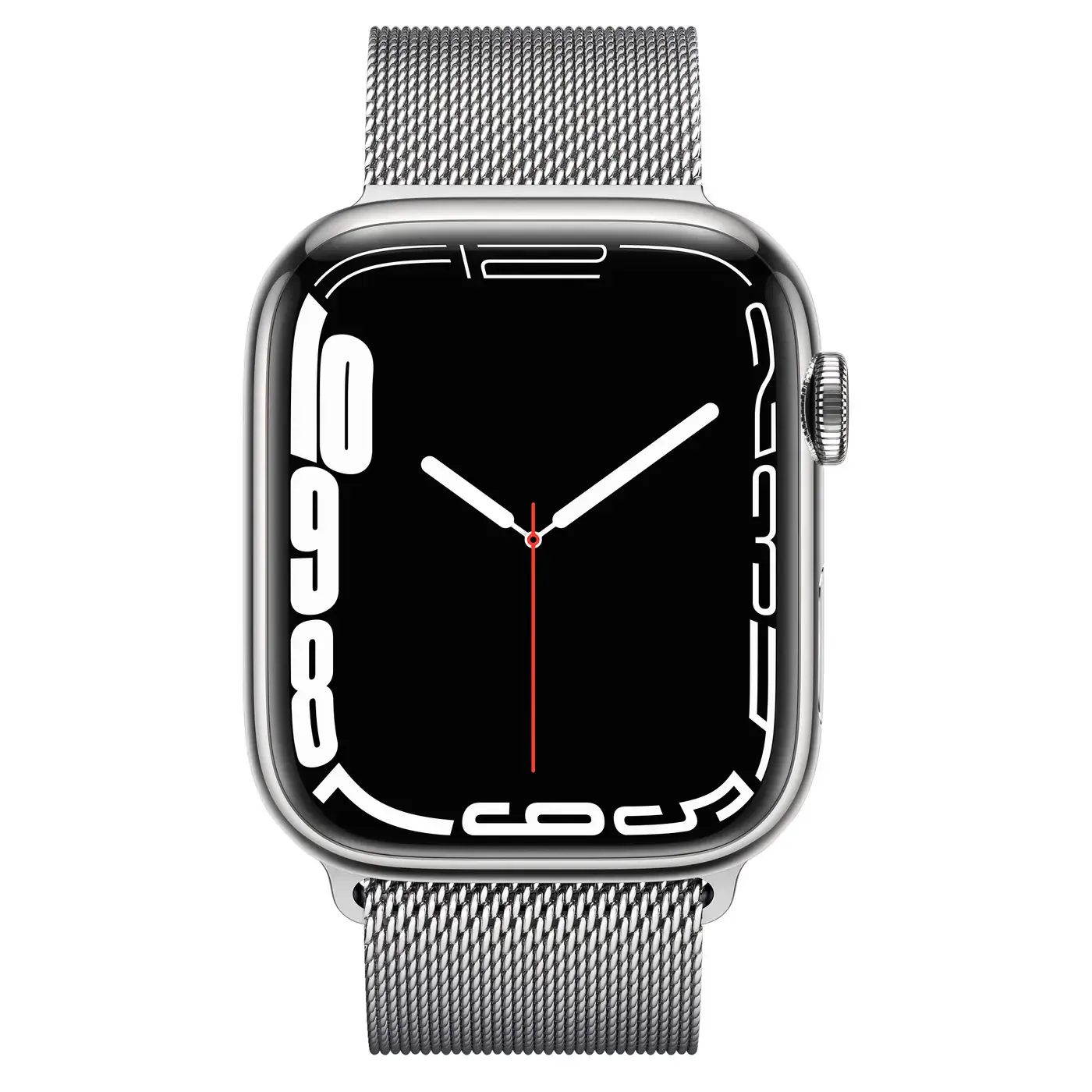 Apple Watch Series 7 GPS + Cellular 45mm Silver Stainless Steel Case with Silver Milanese Loop (MKJE3, MKJW3)