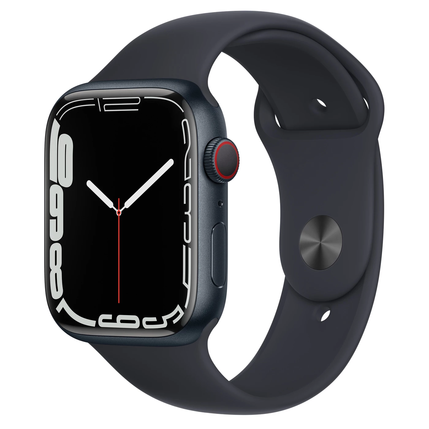 Apple Watch Series 7 GPS + Cellular 45mm Midnight Aluminum Case with Midnight Sport Band (MKJ73, MKJP3)