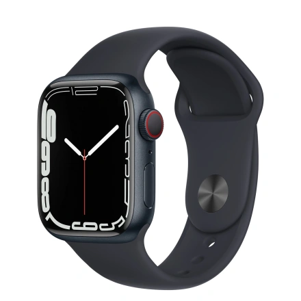 Apple Watch Series 7 GPS + Cellular 41mm Midnight Aluminum Case with Midnight Sport Band (MKH73, MKHQ3)