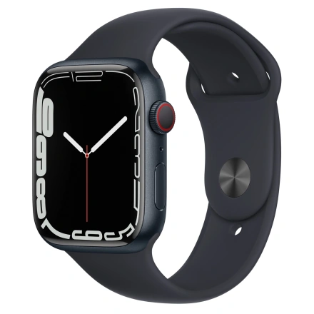 Apple Watch Series 7 GPS + Cellular 45mm Midnight Aluminum Case with Midnight Sport Band (MKJ73, MKJP3)